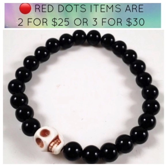 Silverskylight Other - 🔴Men or women onyx gems white skull bead bracelet